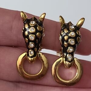 Ciner? Exquisite Couture Horse Earrings Door Knocker Enamel Clip On Vintage